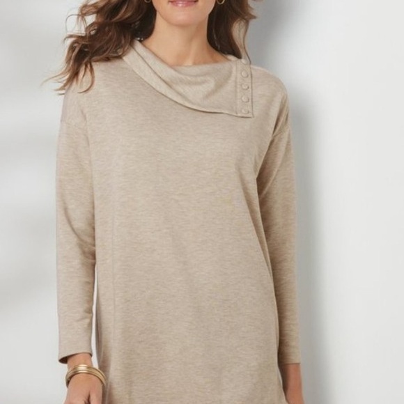 New! Soft Surroundings Greenwood Pullover Tunic Sweatshirt Top Cream Gray g62 - Picture 1 of 5
